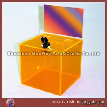 Mid-size Orange Acrylic Donation Box/Case for School